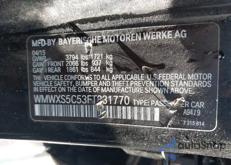 2015 Mini Hardtop Cooper z USA, uszkodzony, nr VIN WMWXS5C53FT831770